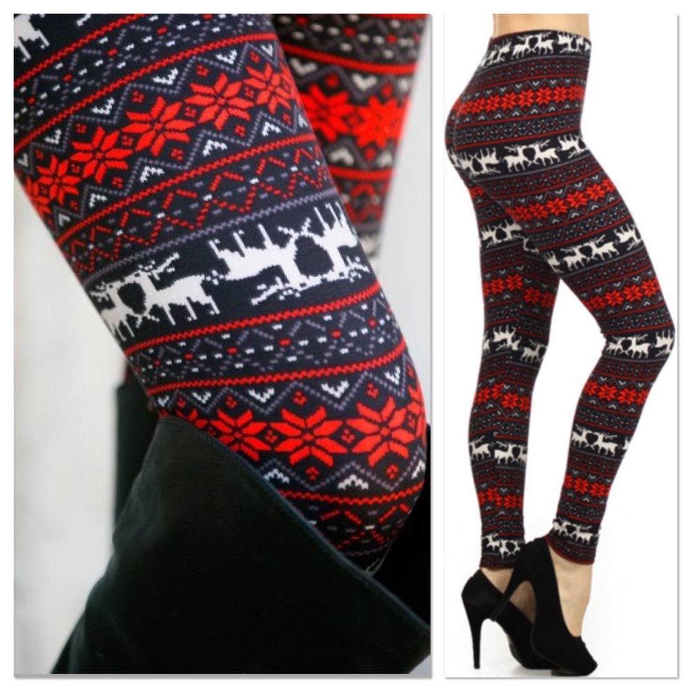 Holiday Reindeer & Snowflake Leggings OS